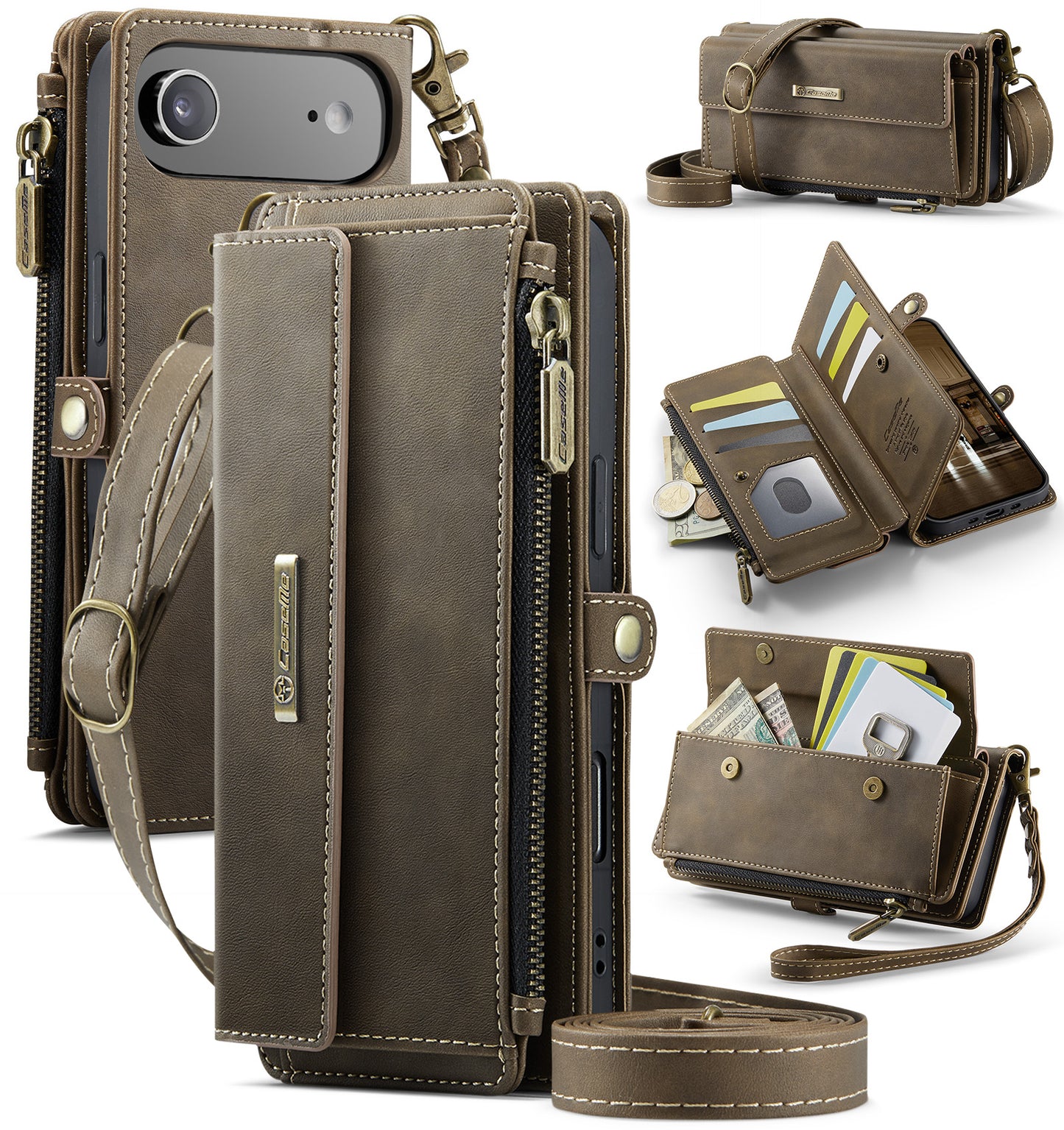 New RFID Blocking Zipper Wallet Supports Wireless Charging with Long and Short Lanyard Leather Phone Case for iPhone Air/17/17 Pro/17 Pro Max