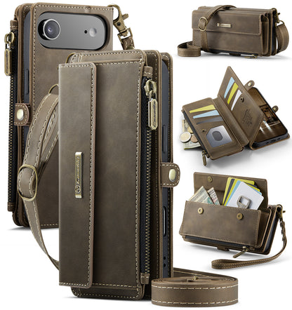 New RFID Blocking Zipper Wallet Supports Wireless Charging with Long and Short Lanyard Leather Phone Case for iPhone Air/17/17 Pro/17 Pro Max