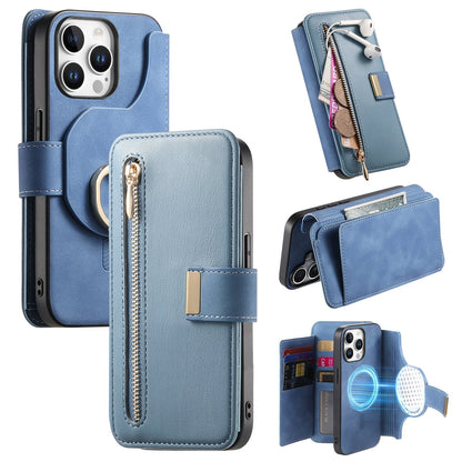 New RFID Blocking Zipper Wallet Magnetic Leather Phone Case for iPhone