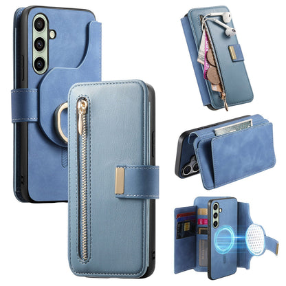 New RFID Blocking Zipper Wallet Magnetic Leather Phone Case for Samsung