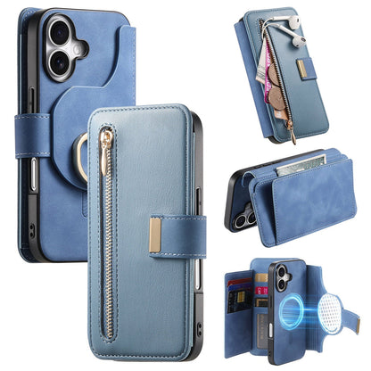 New RFID Blocking Zipper Wallet Magnetic Leather Phone Case for iPhone 16/16 Pro/16 Plus/16 Pro Max