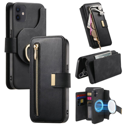 New RFID Blocking Zipper Wallet Magnetic Leather Phone Case for iPhone