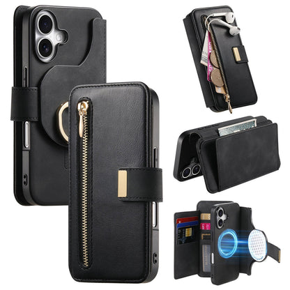 New RFID Blocking Zipper Wallet Magnetic Leather Phone Case for iPhone 16/16 Pro/16 Plus/16 Pro Max