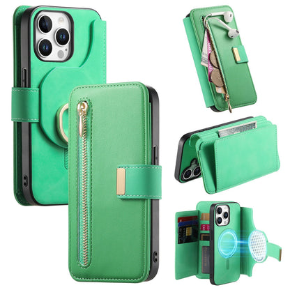 New RFID Blocking Zipper Wallet Magnetic Leather Phone Case for iPhone