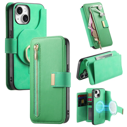 New RFID Blocking Zipper Wallet Magnetic Leather Phone Case for iPhone