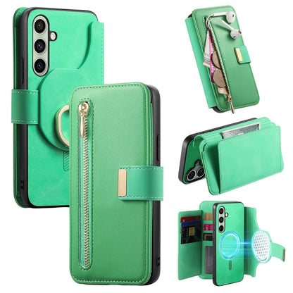 New RFID Blocking Zipper Wallet Magnetic Leather Phone Case for Samsung