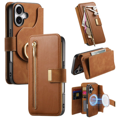 New RFID Blocking Zipper Wallet Magnetic Leather Phone Case for iPhone 16/16 Pro/16 Plus/16 Pro Max