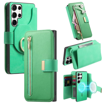 New RFID Blocking Zipper Wallet Magnetic Leather Phone Case for Samsung