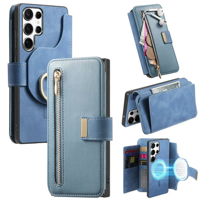 New RFID Blocking Zipper Wallet Magnetic Leather Phone Case for Samsung