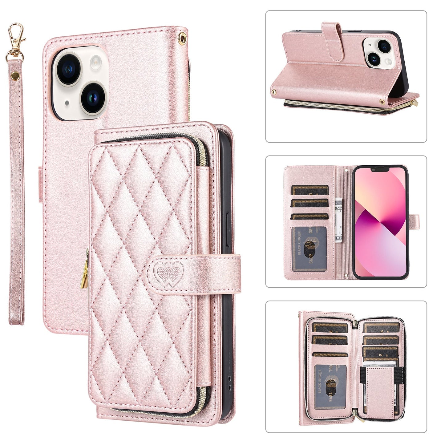 New Zipper Wallet Leather Card Holder Phone Case for iPhone 16 Pro Max