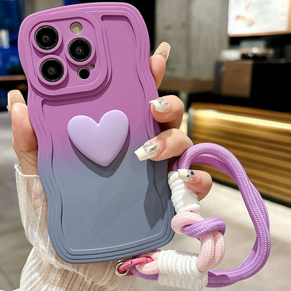 New Liquid Two-Color Gradient Love Phone Case with Lanyard for iPhone