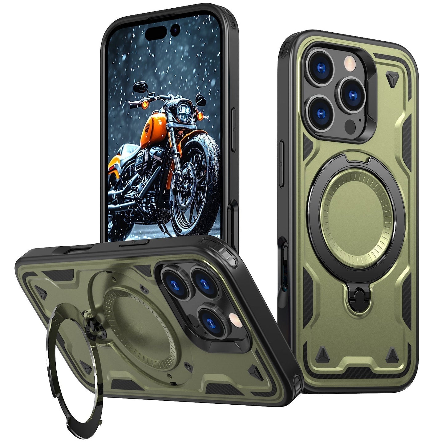 New PC Hybrid TPU Armor MagSafe Ring Holder Phone Case for iPhone