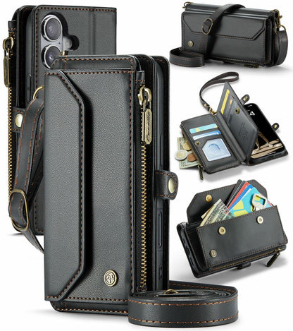 New RFID Blocking Zipper Wallet Supports Wireless Charging with Long and Short Lanyard Leather Phone Case for iPhone Air/17/17 Pro/17 Pro Max