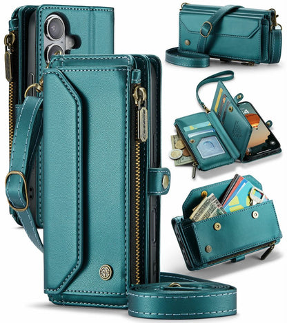 New RFID Blocking Zipper Wallet Supports Wireless Charging with Long and Short Lanyard Leather Phone Case for iPhone Air/17/17 Pro/17 Pro Max