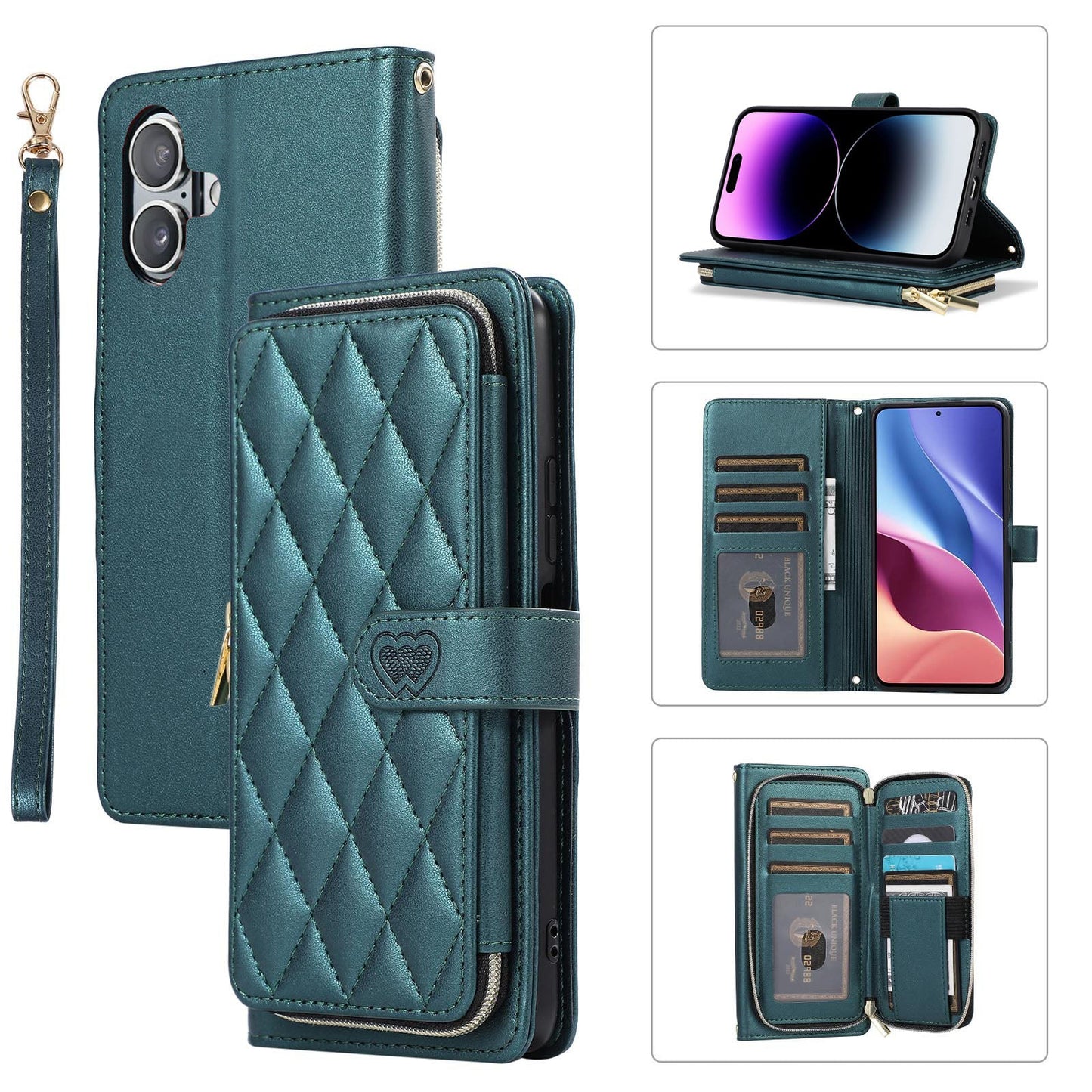 New Zipper Wallet Leather Card Holder Phone Case for iPhone 16 Pro Max