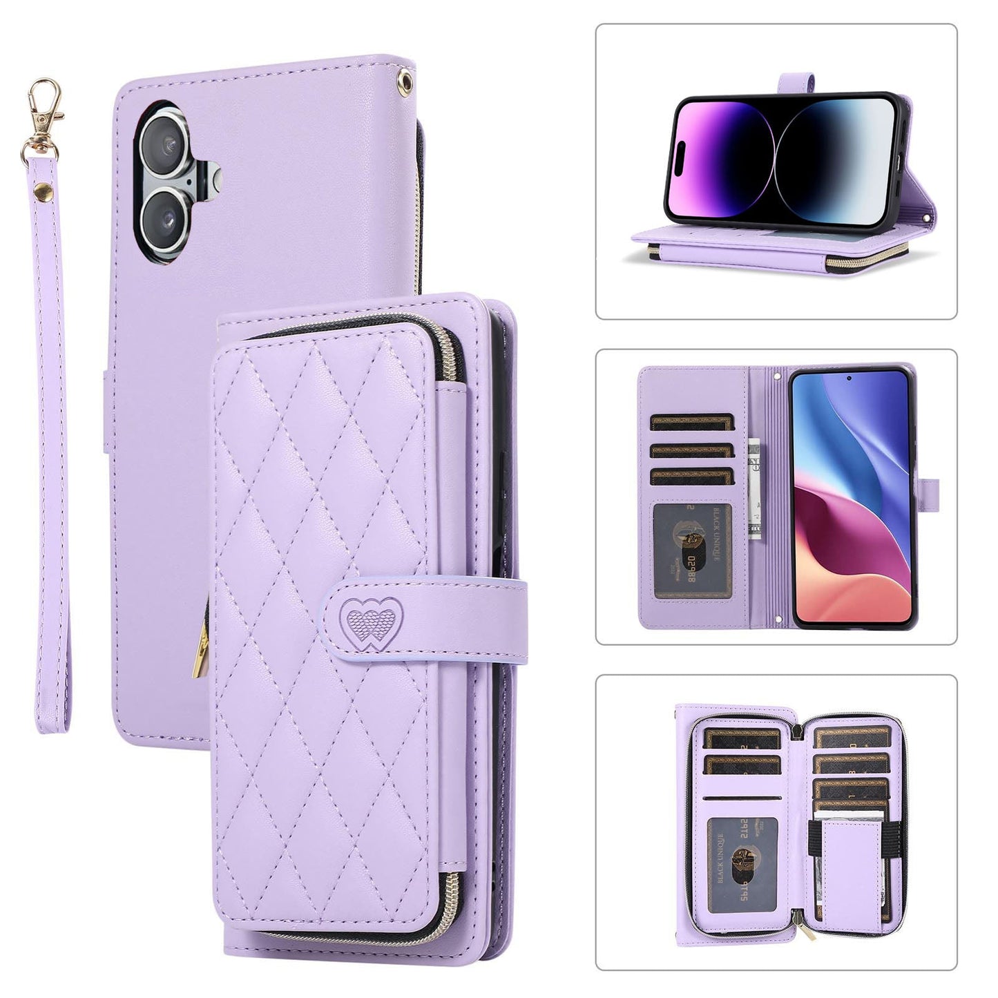 New Zipper Wallet Leather Card Holder Phone Case for iPhone 16 Pro Max