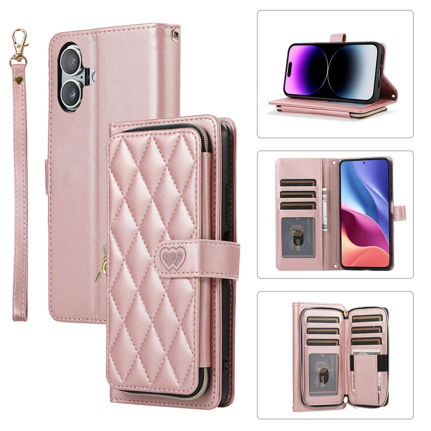 New Zipper Wallet Leather Card Holder Phone Case for iPhone 16 Pro Max