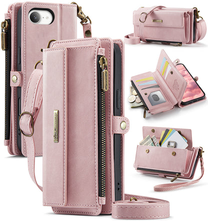 New RFID Blocking Zipper Wallet Supports Wireless Charging with Long and Short Lanyard Leather Phone Case for iPhone16/16e/16 Pro/16 Plus/16 Pro Max