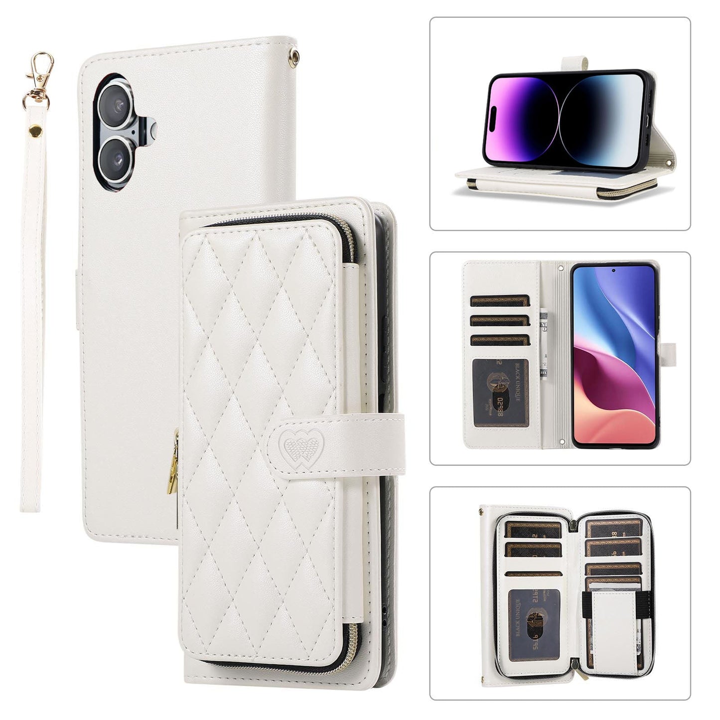New Zipper Wallet Leather Card Holder Phone Case for iPhone 16 Pro Max